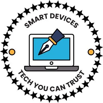 A smart device logo with a pen on a laptop 스톡 일러스트