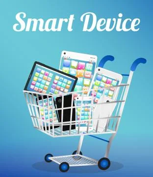 Smart device with smart phone and tablet on a shopping cart Stock Illustration