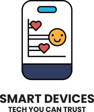 A smart device with a smiling face and two hearts Stock Illustration