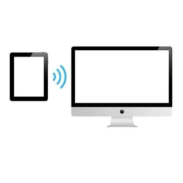 Smart device tablet connected via wifi wireless connection to pc. Stock Vector Stock Illustration