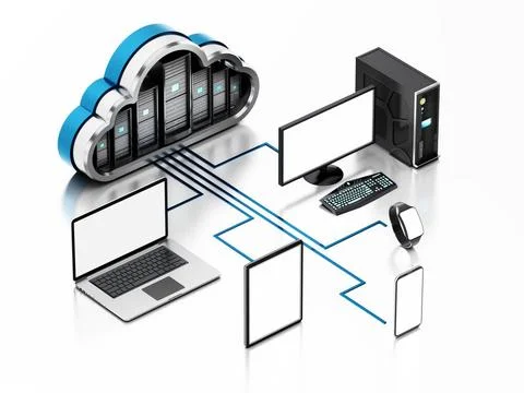 Smart devices connected to the cloud shaped servers. Cloud computing diagr... 写真素材