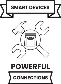 Smart devices intersect with tools in bold black lines Illustrazione stock