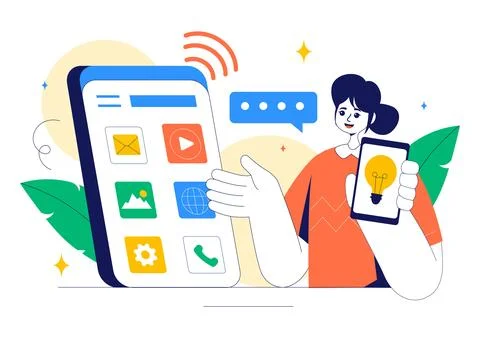 Smart Devices Vector Illustration Featuring Internet Technology Devices Con.. 스톡 일러스트