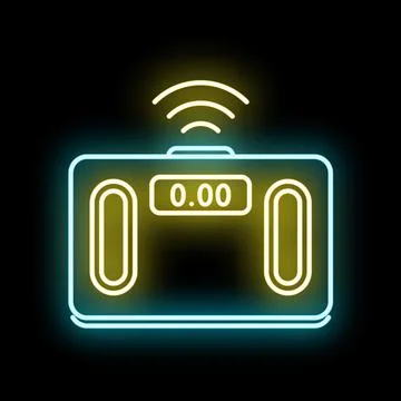 Smart digital body weight scale neon line icon Stock Illustration