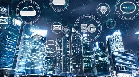 Smart digital city with globalization abstract graphic showing connection Stock Photos