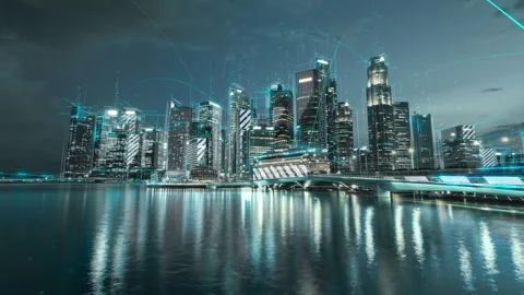 Smart digital city skyline concept. Communication network Stock Footage 301461722