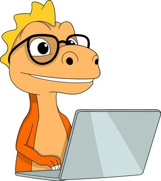 Smart Dinosaur Learning Online Using Laptop Illustration Stock Illustration