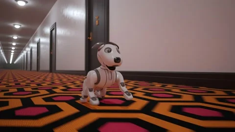 Smart dog toy running through the corridor on a carpet with a geometric pattern Stock Footage 201239725