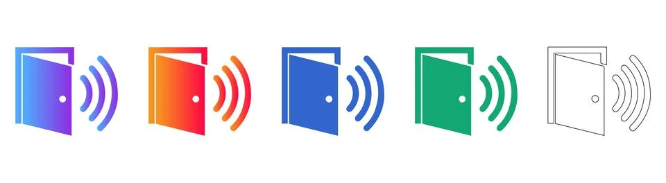 Smart Door Access Control Icons Stock Illustration
