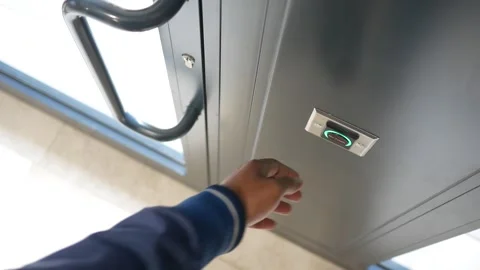 Smart door lock system with biometric access control for secure building en.. Stock Footage 332470849