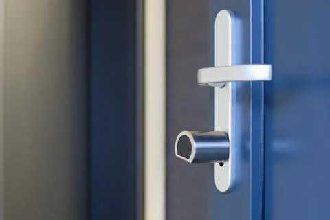 Smart door lock system, modern key free door lock technology. Stock Photos