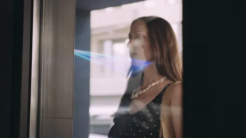 Smart Door Security System Scanning Woman's Face For Biometric Authentication Stock Footage 284880595