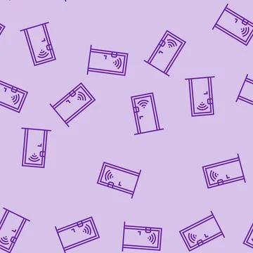 Smart door sensor home line seamless pattern Stock Illustration