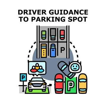Smart driver guidance to available parking spot Stock Illustration