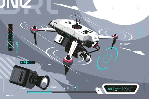 Smart drone shooting with camera Stock Illustration