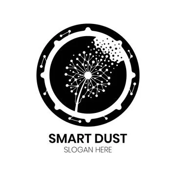 Smart Dust Logo Design with Microchip Dandelion and Particles Stock Illustration