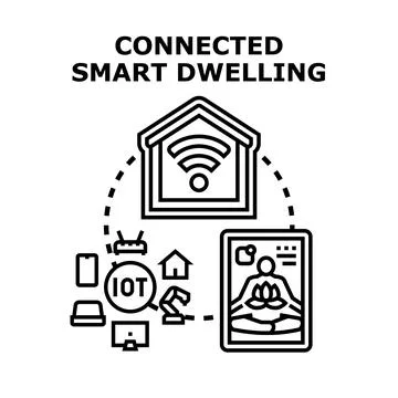 Smart dwelling connecting home devices with iot technology Ilustración de archivo