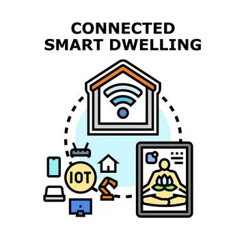 Smart dwelling connecting home devices with iot technology Stock Illustration