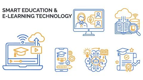 Smart education and e-learning technology digital infographic icons Stock Illustration