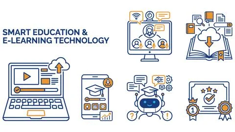 Smart education and e-learning technology digital icons with education, lea.. Stock Illustration