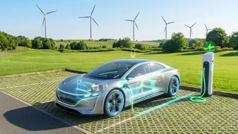 Smart Electric EV Car Charging Using Sola Energy Power Stock Footage 332409614