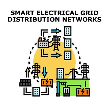 Smart electrical grid distribution networks connecting energy sources Stock Illustration