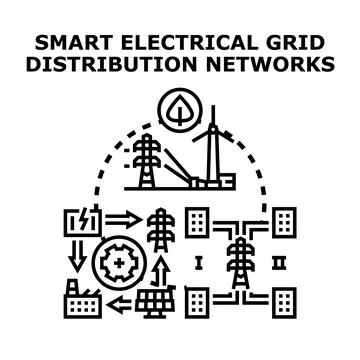 Smart electrical grid distribution networks connecting renewable energy Stock Illustration