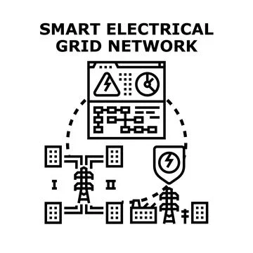 Smart electrical grid network controlling energy distribution system 스톡 일러스트
