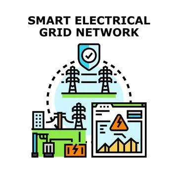 Smart electrical grid network optimizing energy distribution イラスト素材