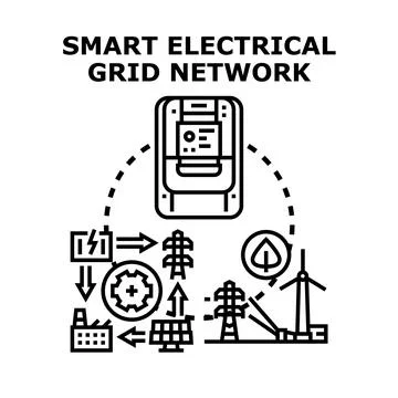 Smart electrical grid network optimizing energy distribution system Stock Illustration