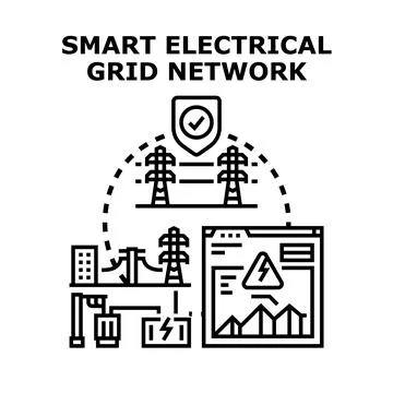 Smart electrical grid network optimizing energy distribution Stock Illustration
