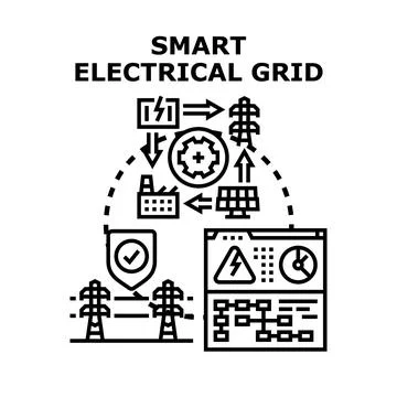 Smart electrical grid optimizing energy production and distribution Ilustración de archivo