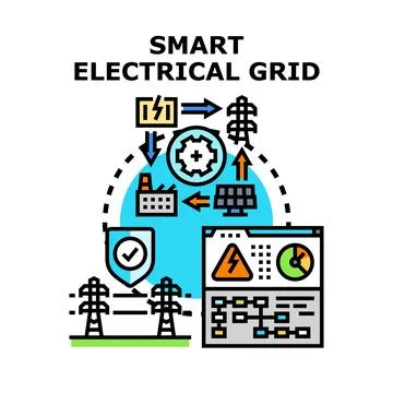 Smart electrical grid optimizing energy production and distribution Stock Illustration