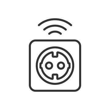 Smart electrical outlet, icon in line design. Electrical outlet, smart plug Illustrazione stock