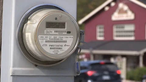 Smart electricity meter on small town main street Stock Footage 79551010