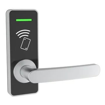 Smart electronic door lock with keyless access handle. 3D rendering Stock Illustration