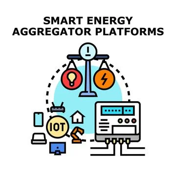Smart energy aggregator platform managing consumption and production Illustrazione stock
