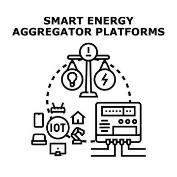 Smart energy aggregator platform managing consumption and production Illustrazione stock