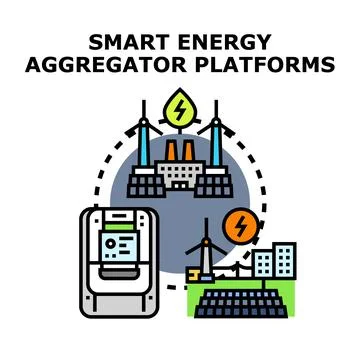 Smart energy aggregator platforms connecting renewable power sources Stock Illustration