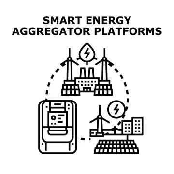 Smart energy aggregator platforms connecting renewable power sources Stock Illustration