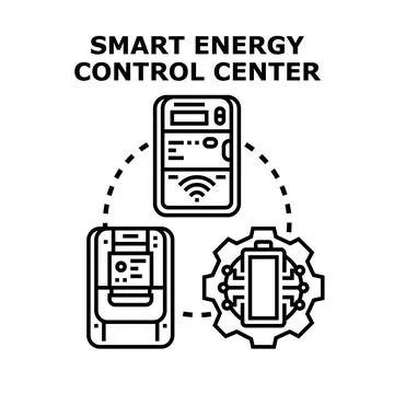 Smart energy control center managing consumption and battery storage Stock Illustration
