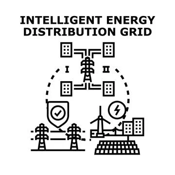 Smart energy distribution grid system managing power flow Stock Illustration