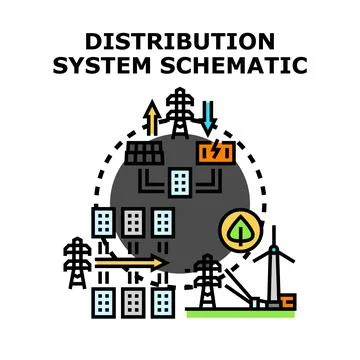 Smart energy grid distribution system schematic Stock Illustration
