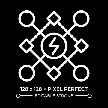 Smart energy grid pixel perfect white linear icon for dark theme Stock-Illustration