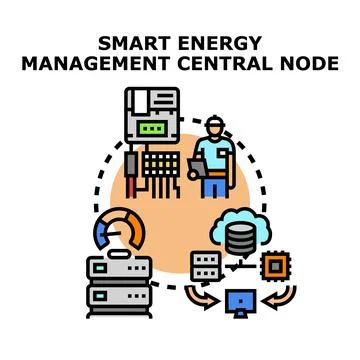 Smart energy management central node controlling power consumption Ilustração Stock
