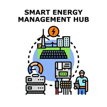 Smart energy management system controlling renewable power distribution Stock Illustration