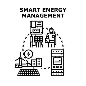 Smart energy management system controlling renewable power distribution Stock Illustration
