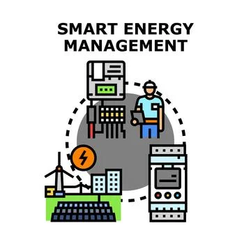 Smart energy management system controlling renewable power distribution Stock Illustration