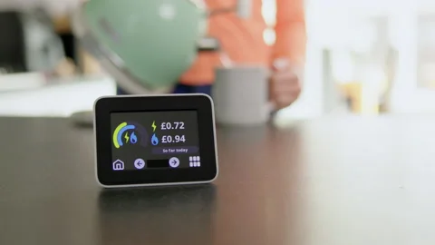 Smart Energy Meter In Kitchen Measuring Electricity And Gas Use As Kettle Boils Stock Footage 169137423