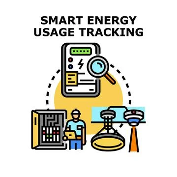 Smart energy usage tracking system monitoring power consumption Stock Illustration